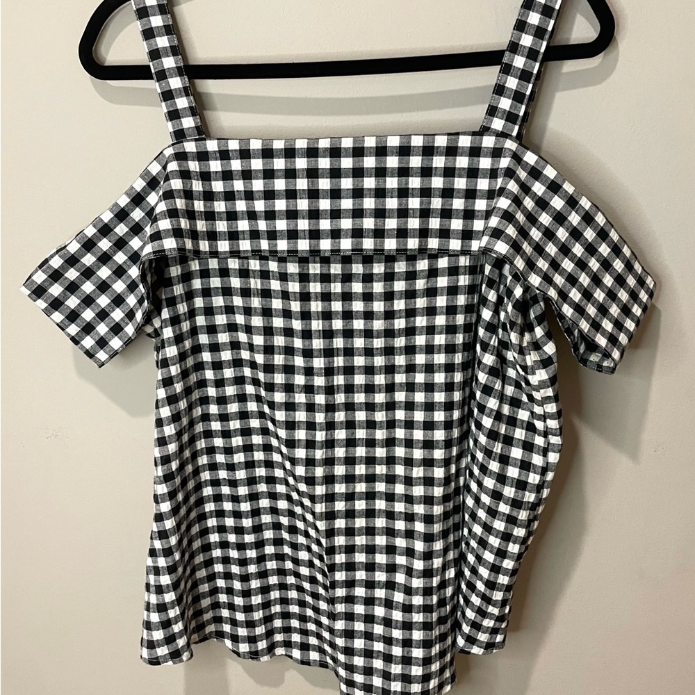 Clu Classic Black and White Checkered Off Shoulder Straps Top SZ M EUC - Picture 5 of 7